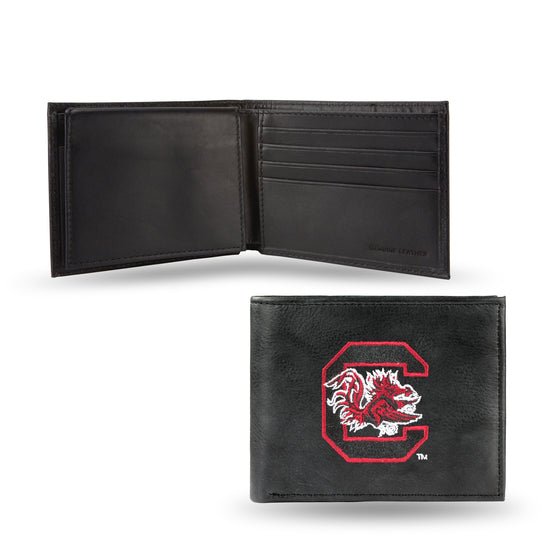 NCAA  South Carolina Gamecocks  Embroidered Genuine Leather Billfold Wallet 3.25" x 4.25" - Slim