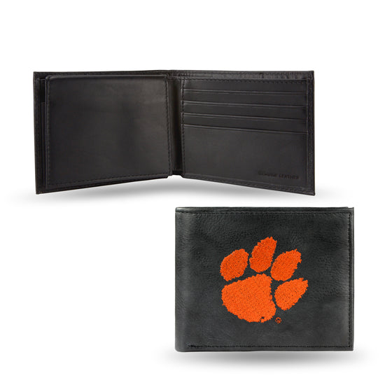 NCAA  Clemson Tigers  Embroidered Genuine Leather Billfold Wallet 3.25" x 4.25" - Slim