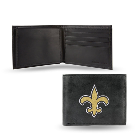 NFL Football New Orleans Saints  Embroidered Genuine Leather Billfold Wallet 3.25" x 4.25" - Slim