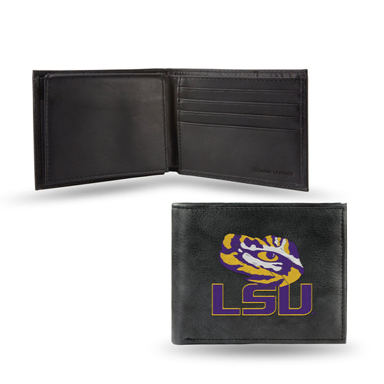 NCAA  LSU Tigers  Embroidered Genuine Leather Billfold Wallet 3.25" x 4.25" - Slim