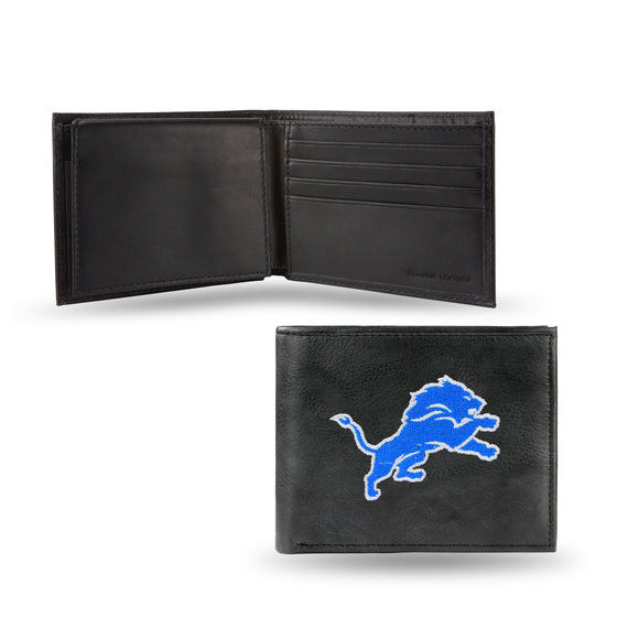 NFL Football Detroit Lions  Embroidered Genuine Leather Billfold Wallet 3.25" x 4.25" - Slim