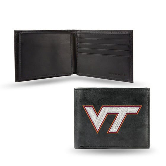 NCAA  Virginia Tech Hokies  Embroidered Genuine Leather Billfold Wallet 3.25" x 4.25" - Slim