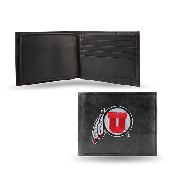 NCAA  Utah Utes  Embroidered Genuine Leather Billfold Wallet 3.25" x 4.25" - Slim