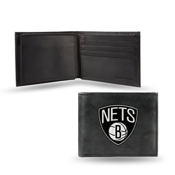NBA Basketball Brooklyn Nets  Embroidered Genuine Leather Billfold Wallet 3.25" x 4.25" - Slim