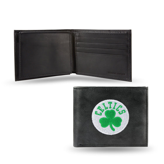 NBA Basketball Boston Celtics  Embroidered Genuine Leather Billfold Wallet 3.25" x 4.25" - Slim