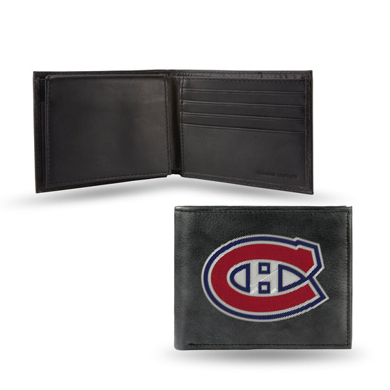 NHL Hockey Montreal Canadiens  Embroidered Genuine Leather Billfold Wallet 3.25" x 4.25" - Slim