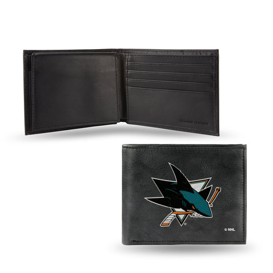 NHL Hockey San Jose Sharks  Embroidered Genuine Leather Billfold Wallet 3.25" x 4.25" - Slim