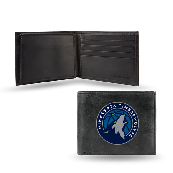 NBA Basketball Minnesota Timberwolves  Embroidered Genuine Leather Billfold Wallet 3.25" x 4.25" - Slim