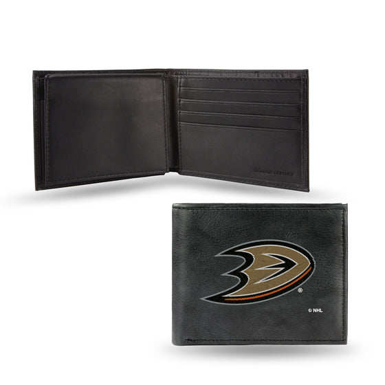 NHL Hockey Anaheim Ducks  Embroidered Genuine Leather Billfold Wallet 3.25" x 4.25" - Slim