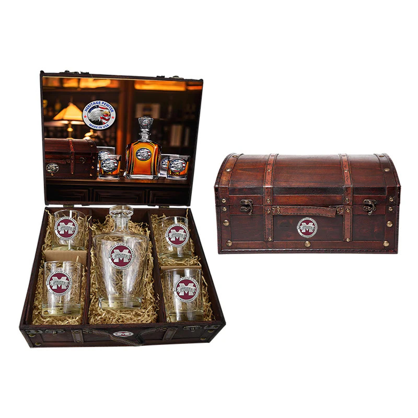Mississippi State University Bulldogs "M" Logo Royal Decanter Chest Set - Sports Gifts, Sports Memorabilia, Sports Collectibles, Fan Shop