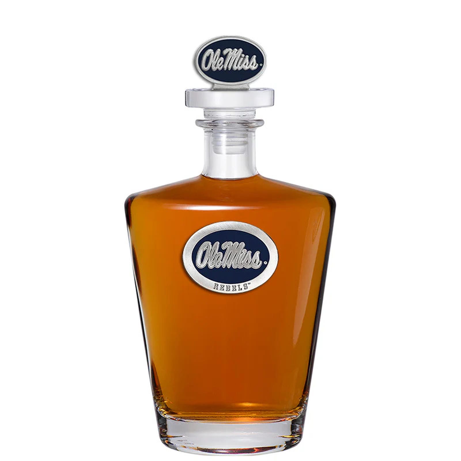 University of Mississippi "Ole Miss" Blue Logo Royal Decanter w/ 3D Top - Sports Gifts, Sports Memorabilia, Sports Collectibles, Fan Shop