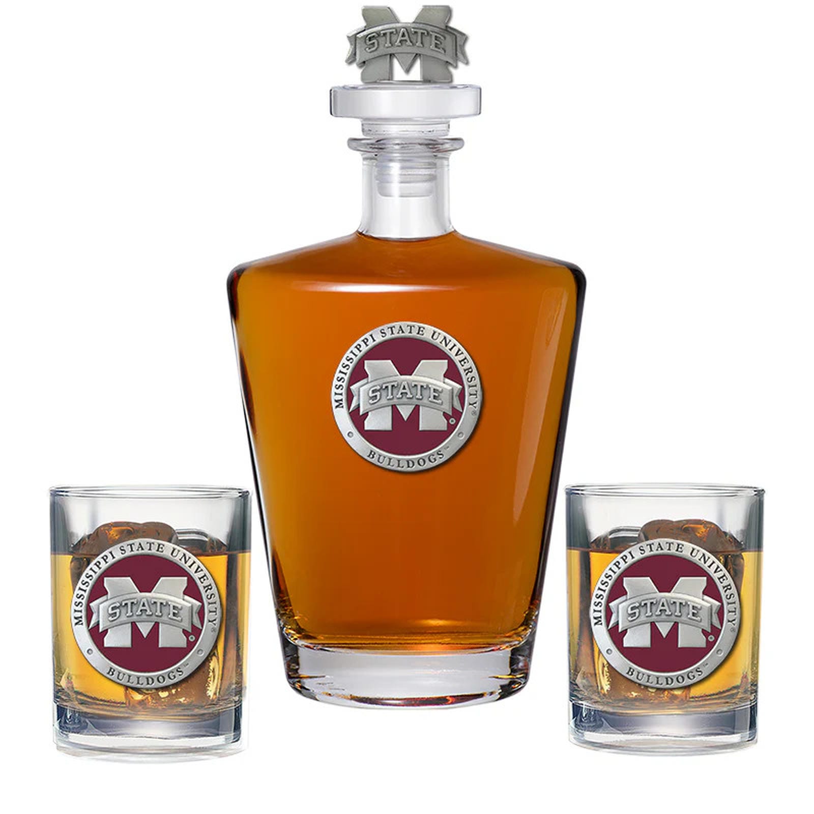 Mississippi State University Bulldogs "M" Logo with 3D Top & 2 Glasses - Sports Gifts, Sports Memorabilia, Sports Collectibles, Fan Shop