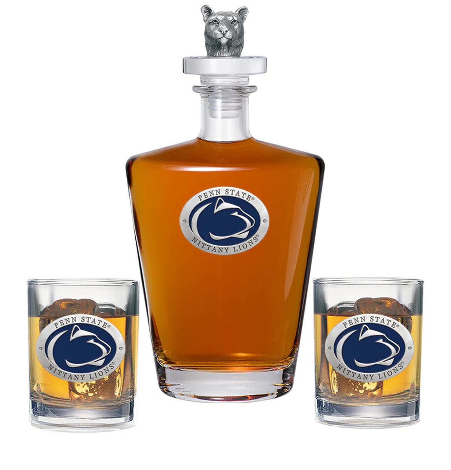 Penn State Royal Decanter with 3D Top Cougar & 2 Glasses - Sports Gifts, Sports Memorabilia, Sports Collectibles, Fan Shop
