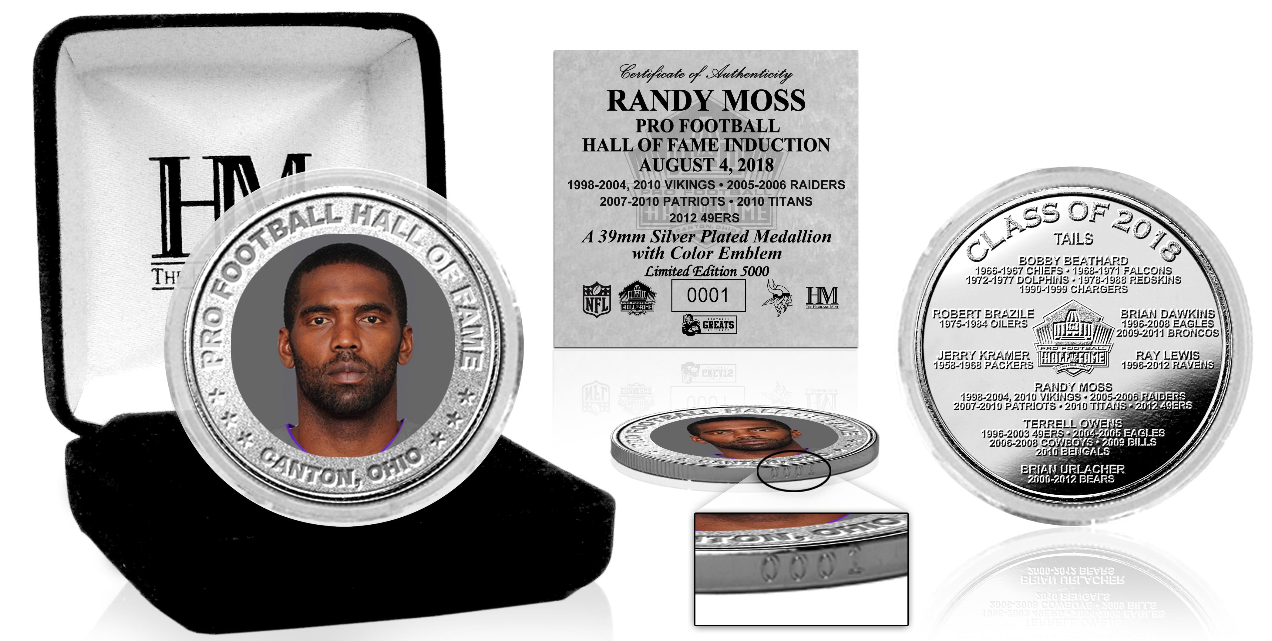Randy Moss 2018 Pro Football HOF Induction Silver Color Coin - Sports Collectibles, Sports Memorabilia, Sports Fan Shop, Sports Gifts