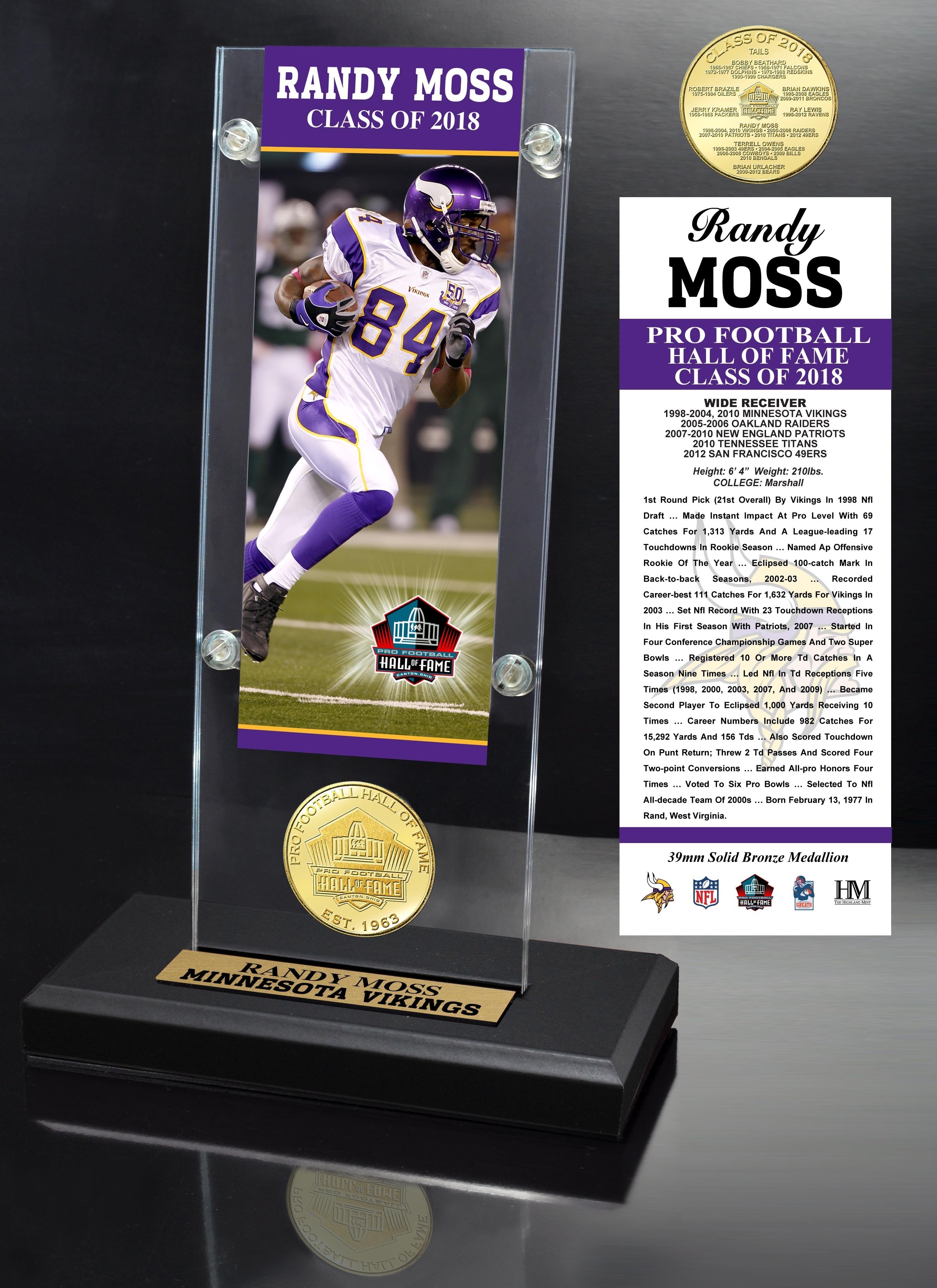 Randy Moss 2018 Pro Football HOF Induction Ticket & Bronze Coin Acrylic Desk Top - Sports Collectibles, Sports Memorabilia, Sports Fan Shop, Sports Gifts