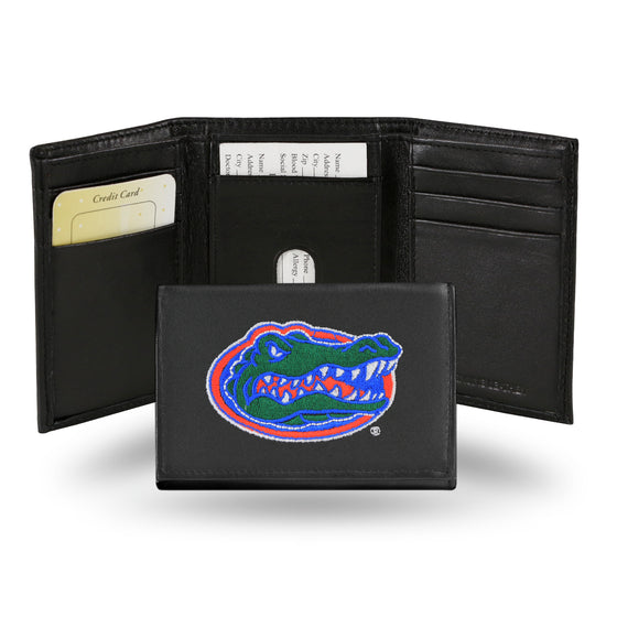 NCAA  Florida Gators  Embroidered Genuine Leather Tri-fold Wallet 3.25" x 4.25" - Slim