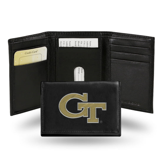 NCAA  Georgia Tech Yellow Jackets  Embroidered Genuine Leather Tri-fold Wallet 3.25" x 4.25" - Slim