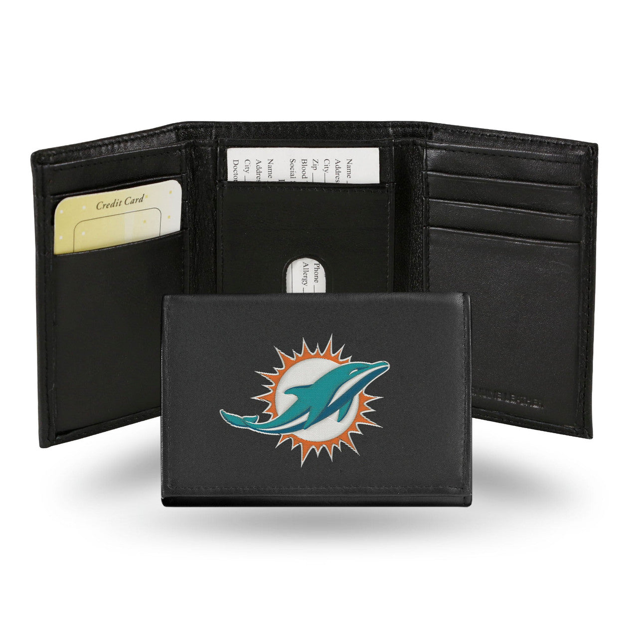Miami Dolphins Wallet Trifold Leather Embroidered Alternate Design - Sports Collectibles, Sports Memorabilia, Sports Fan Shop, Sports Gifts