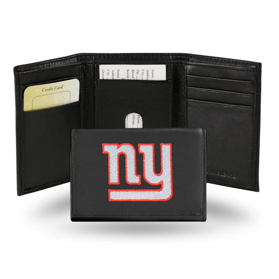 NFL Football New York Giants  Embroidered Genuine Leather Tri-fold Wallet 3.25" x 4.25" - Slim