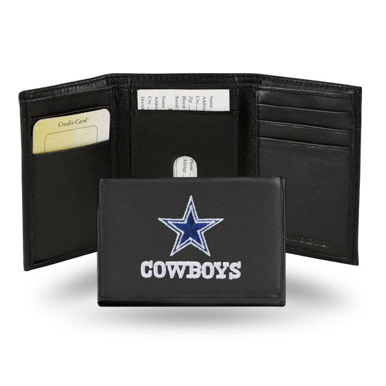 NFL Football Dallas Cowboys  Embroidered Genuine Leather Tri-fold Wallet 3.25" x 4.25" - Slim