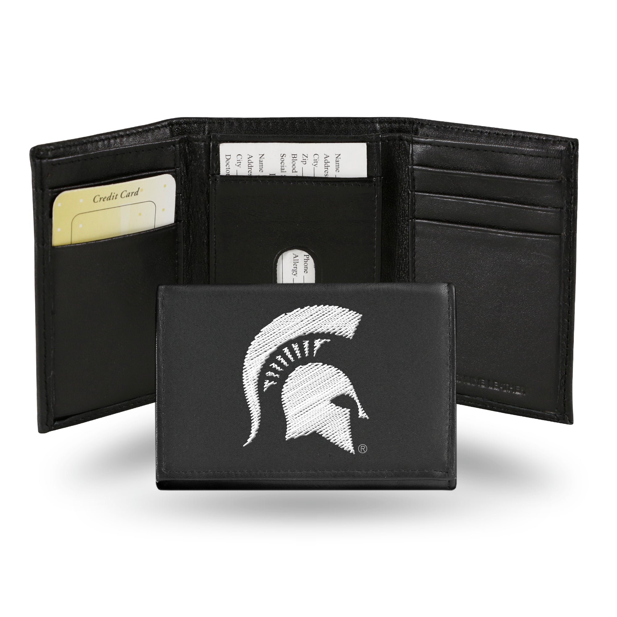 NCAA  Michigan State Spartans  Embroidered Genuine Leather Tri-fold Wallet 3.25" x 4.25" - Slim