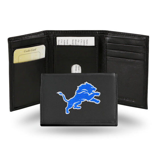 NFL Football Detroit Lions  Embroidered Genuine Leather Tri-fold Wallet 3.25" x 4.25" - Slim