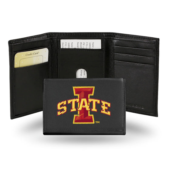 NCAA  Iowa State Cyclones  Embroidered Genuine Leather Tri-fold Wallet 3.25" x 4.25" - Slim