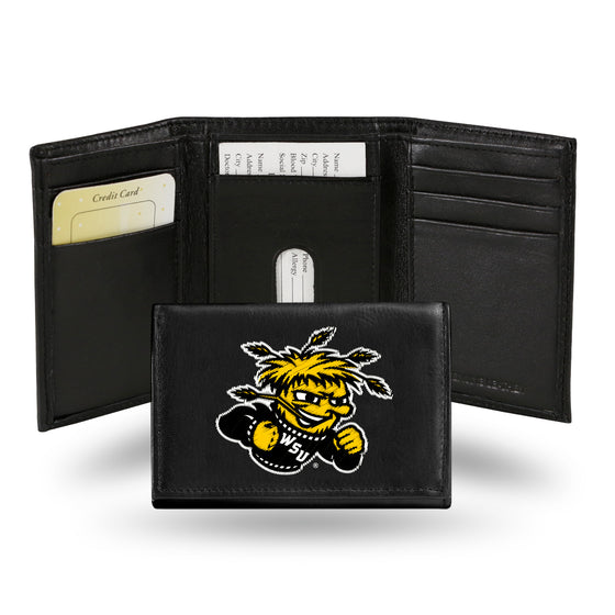 NCAA  Wichita State Shockers  Embroidered Genuine Leather Tri-fold Wallet 3.25" x 4.25" - Slim