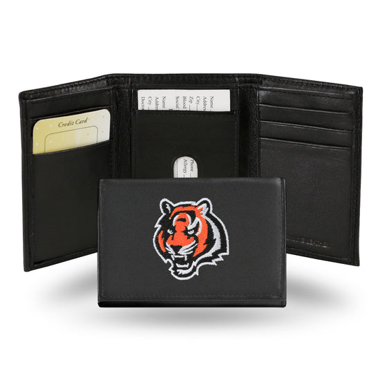 NFL Football Cincinnati Bengals  Embroidered Genuine Leather Tri-fold Wallet 3.25" x 4.25" - Slim