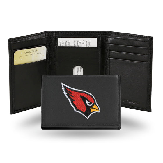 NFL Football Arizona Cardinals  Embroidered Genuine Leather Tri-fold Wallet 3.25" x 4.25" - Slim