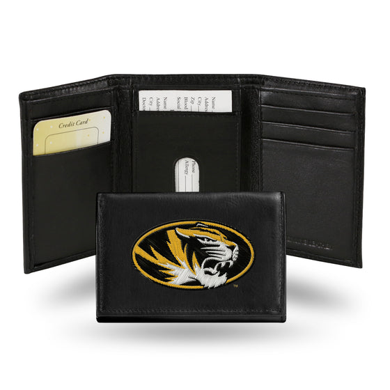 NCAA  Missouri Tigers  Embroidered Genuine Leather Tri-fold Wallet 3.25" x 4.25" - Slim