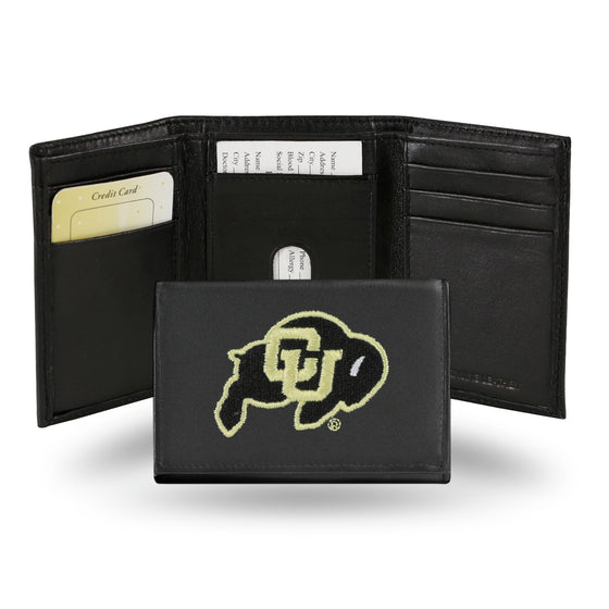 NCAA  Colorado Buffaloes  Embroidered Genuine Leather Tri-fold Wallet 3.25" x 4.25" - Slim