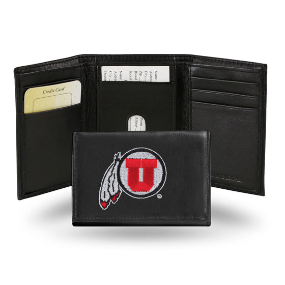 NCAA  Utah Utes  Embroidered Genuine Leather Tri-fold Wallet 3.25" x 4.25" - Slim