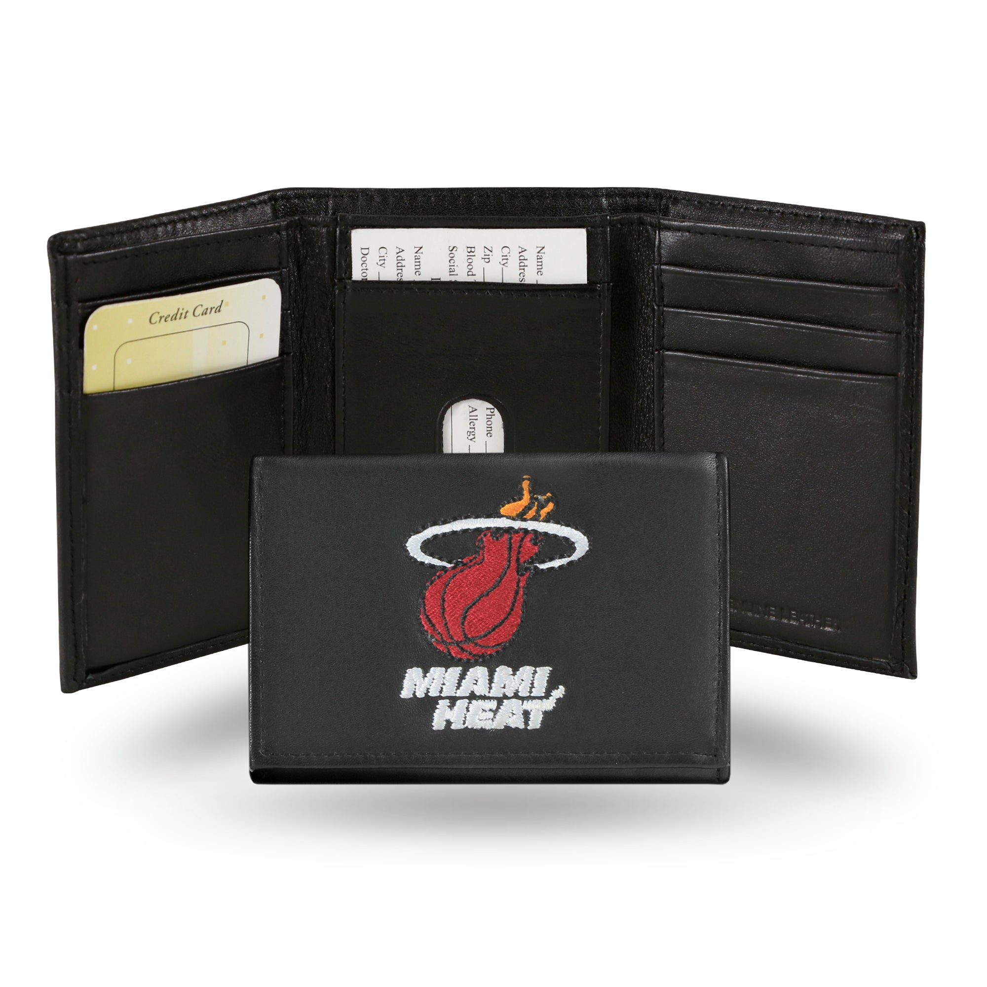 NBA Basketball Miami Heat  Embroidered Genuine Leather Tri-fold Wallet 3.25" x 4.25" - Slim