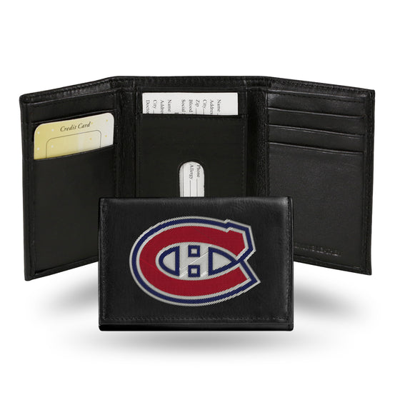 NHL Hockey Montreal Canadiens  Embroidered Genuine Leather Tri-fold Wallet 3.25" x 4.25" - Slim