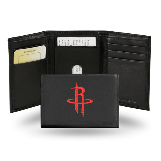 NBA Basketball Houston Rockets  Embroidered Genuine Leather Tri-fold Wallet 3.25" x 4.25" - Slim