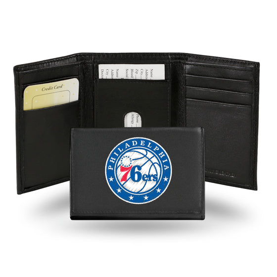 NBA Basketball Philadelphia 76ers  Embroidered Genuine Leather Tri-fold Wallet 3.25" x 4.25" - Slim