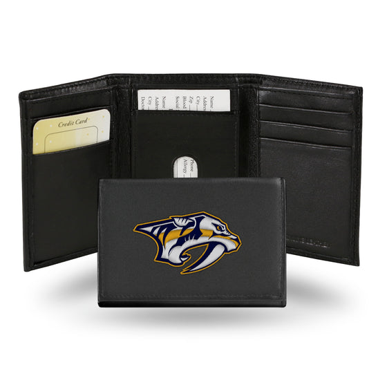 NHL Hockey Nashville Predators  Embroidered Genuine Leather Tri-fold Wallet 3.25" x 4.25" - Slim