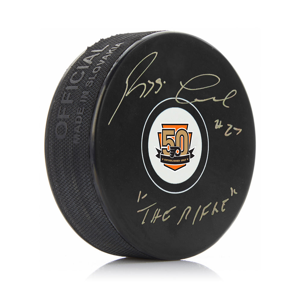 Reggie Leach Autographed Philadelphia Flyers 50th Anniversary Hockey Logo Puck - Sports Collectibles, Sports Memorabilia, Sports Fan Shop, Sports Gifts