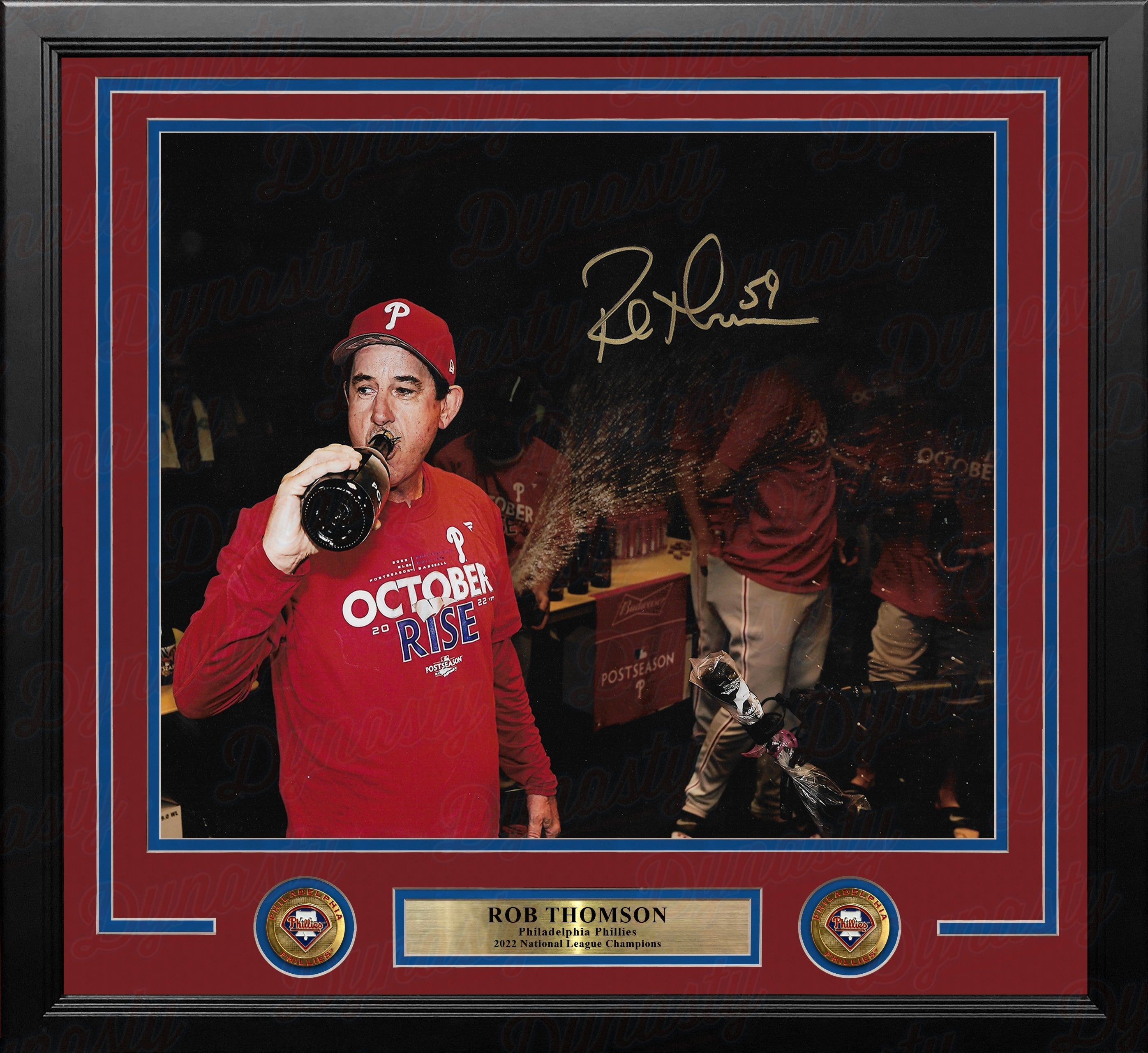 Rob Thomson 2022 NL Champions Locker Room Philadelphia Phillies Autographed 11x14 Framed Photo - Sports Collectibles, Sports Memorabilia, Sports Fan Shop, Sports Gifts