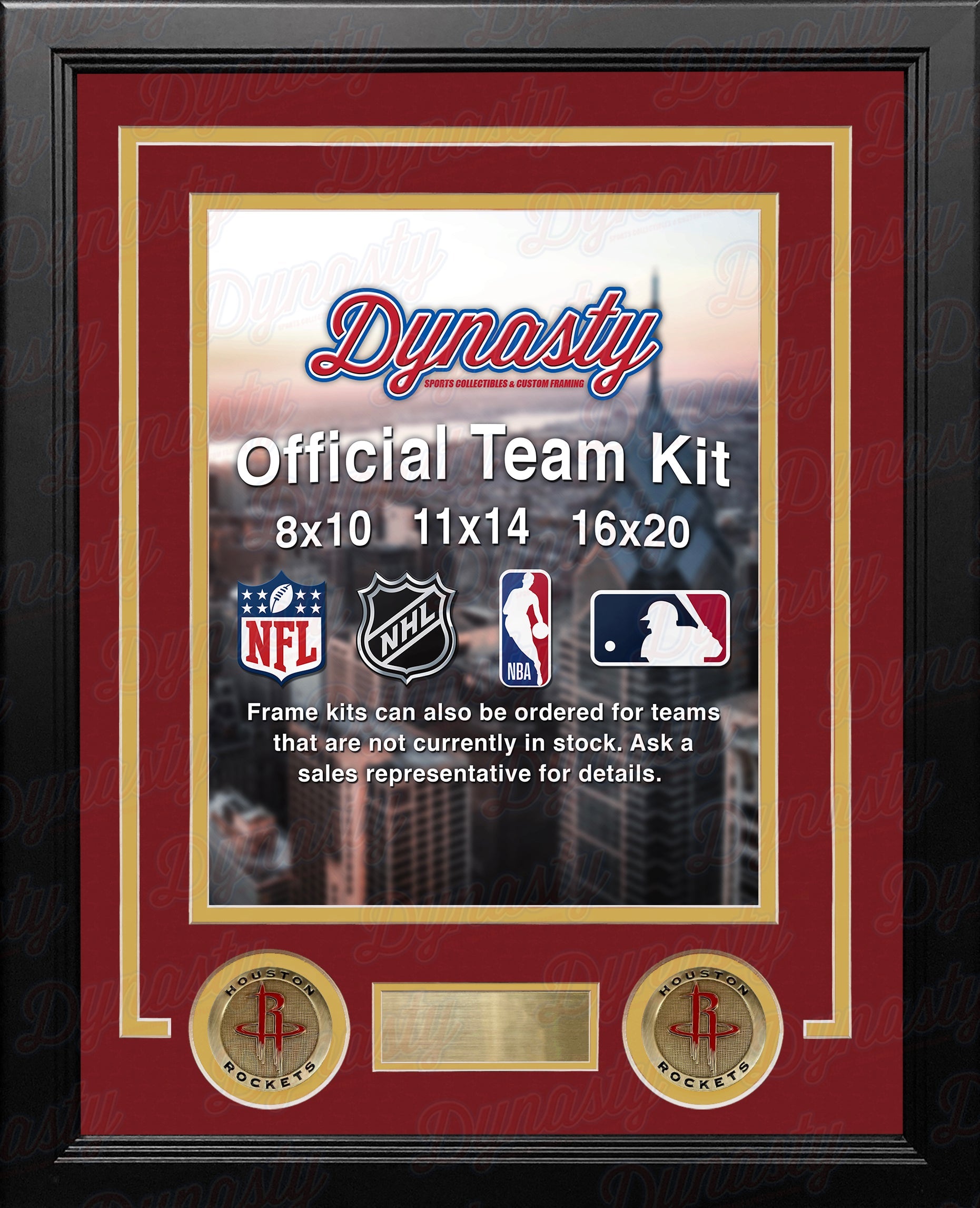 NBA Basketball Photo Picture Frame Kit - Houston Rockets (Red Matting, Yellow Trim) - Sports Collectibles, Sports Memorabilia, Sports Fan Shop, Sports Gifts
