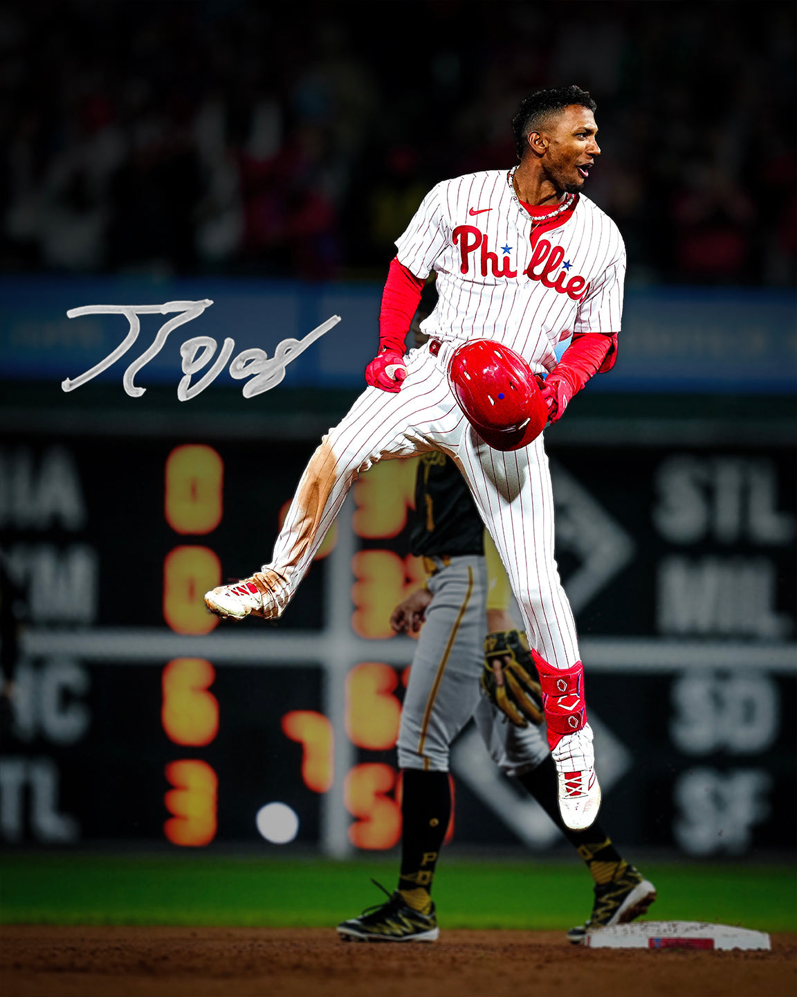 Johan Rojas Jumping on Base Philadelphia Phillies Autographed 11" x 14" Baseball Photo - Sports Collectibles, Sports Memorabilia, Sports Fan Shop, Sports Gifts