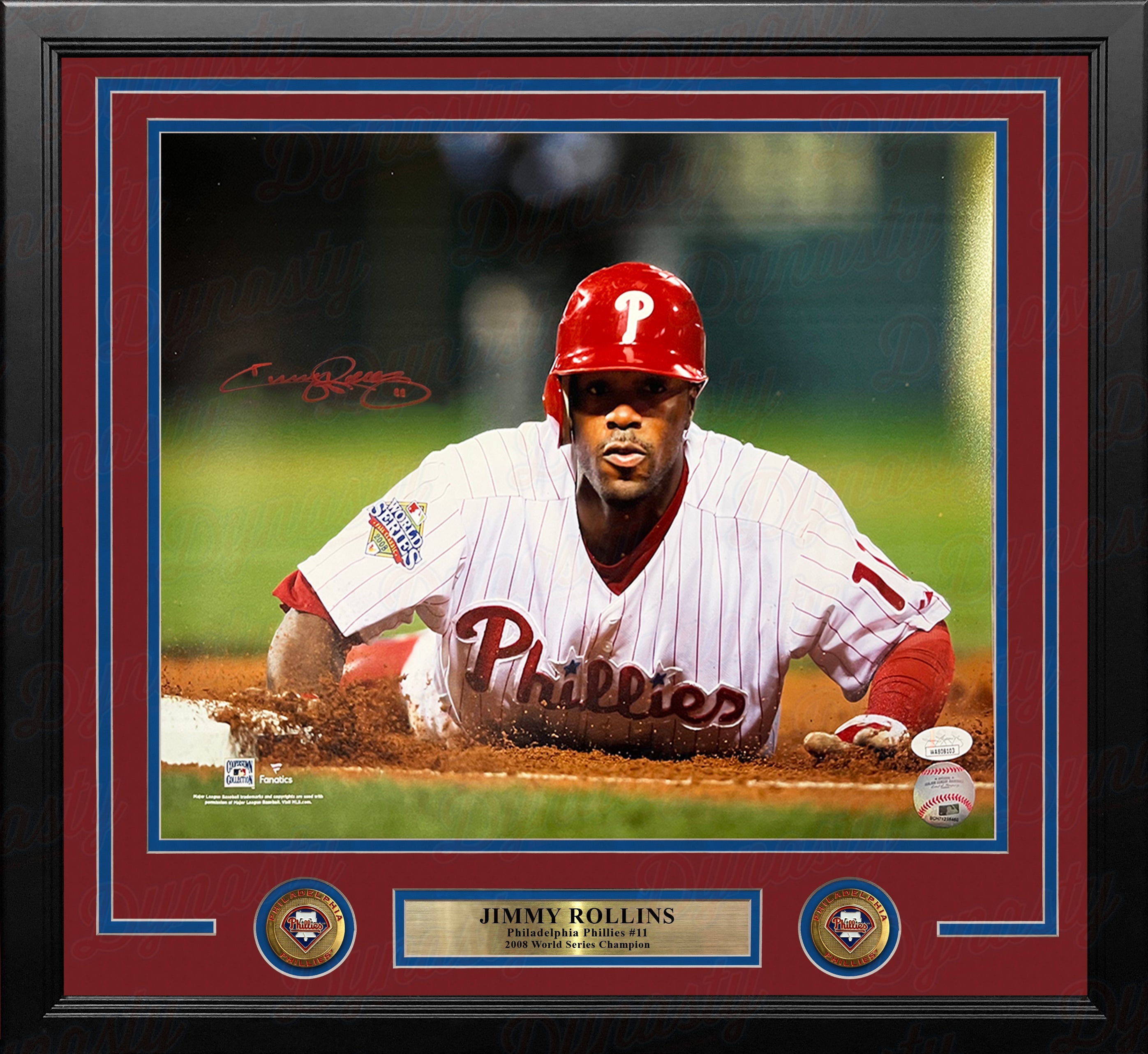 Jimmy Rollins 2008 World Series Slide Autographed Philadelphia Phillies 16x20 Framed Baseball Photo - Sports Collectibles, Sports Memorabilia, Sports Fan Shop, Sports Gifts