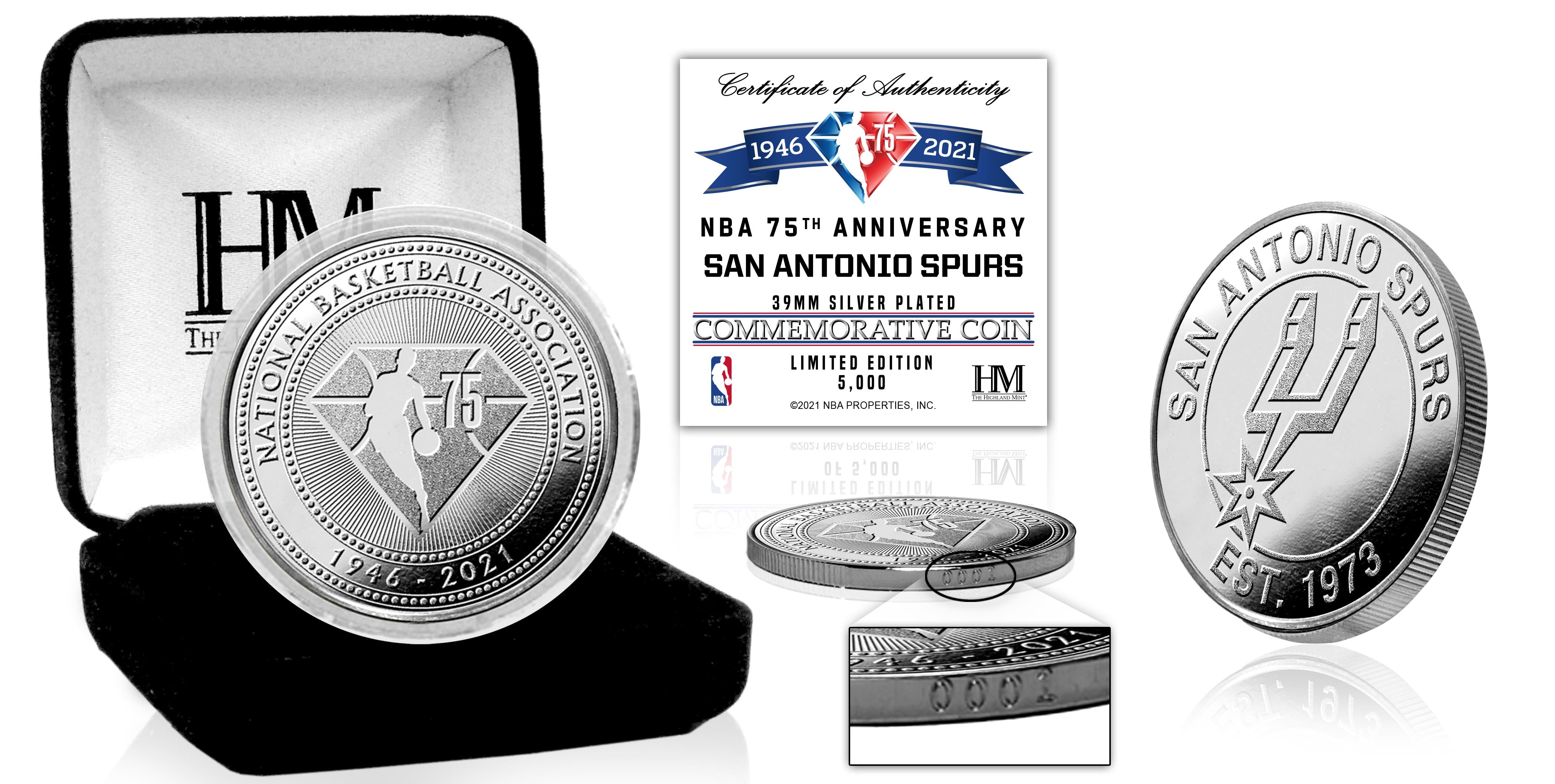 San Antonio Spurs NBA 75th Anniversary Silver Mint Coin - Sports Collectibles, Sports Memorabilia, Sports Fan Shop, Sports Gifts