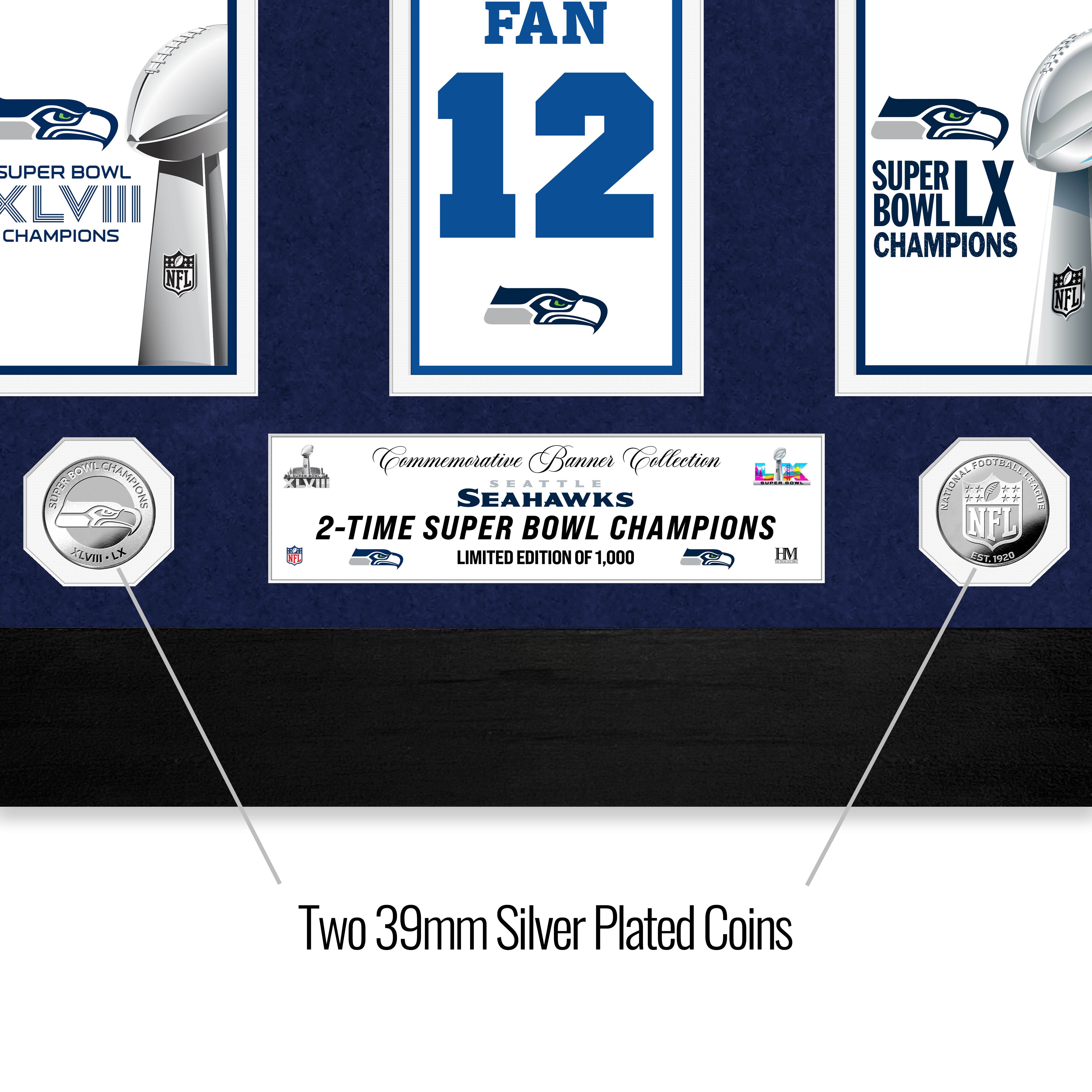 Seattle Seahawks Super Bowl Deluxe Champions Banner Collection Silver Coin Photo Mint - Sports Gifts, Sports Memorabilia, Sports Collectibles, Fan Shop