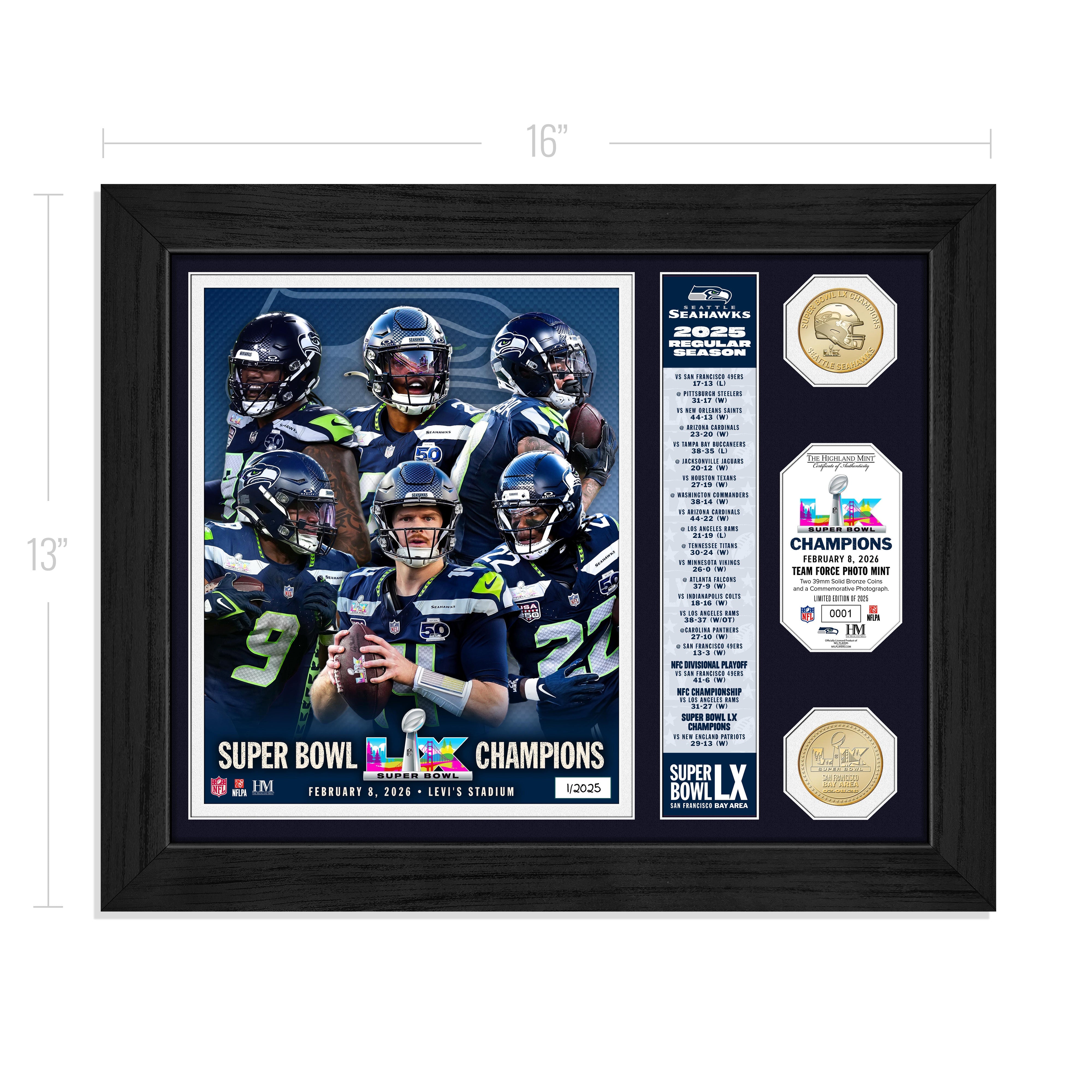 Seattle Seahawks Super Bowl LX Champions Team Force Bronze Coin Photo Mint - Sports Gifts, Sports Memorabilia, Sports Collectibles, Fan Shop