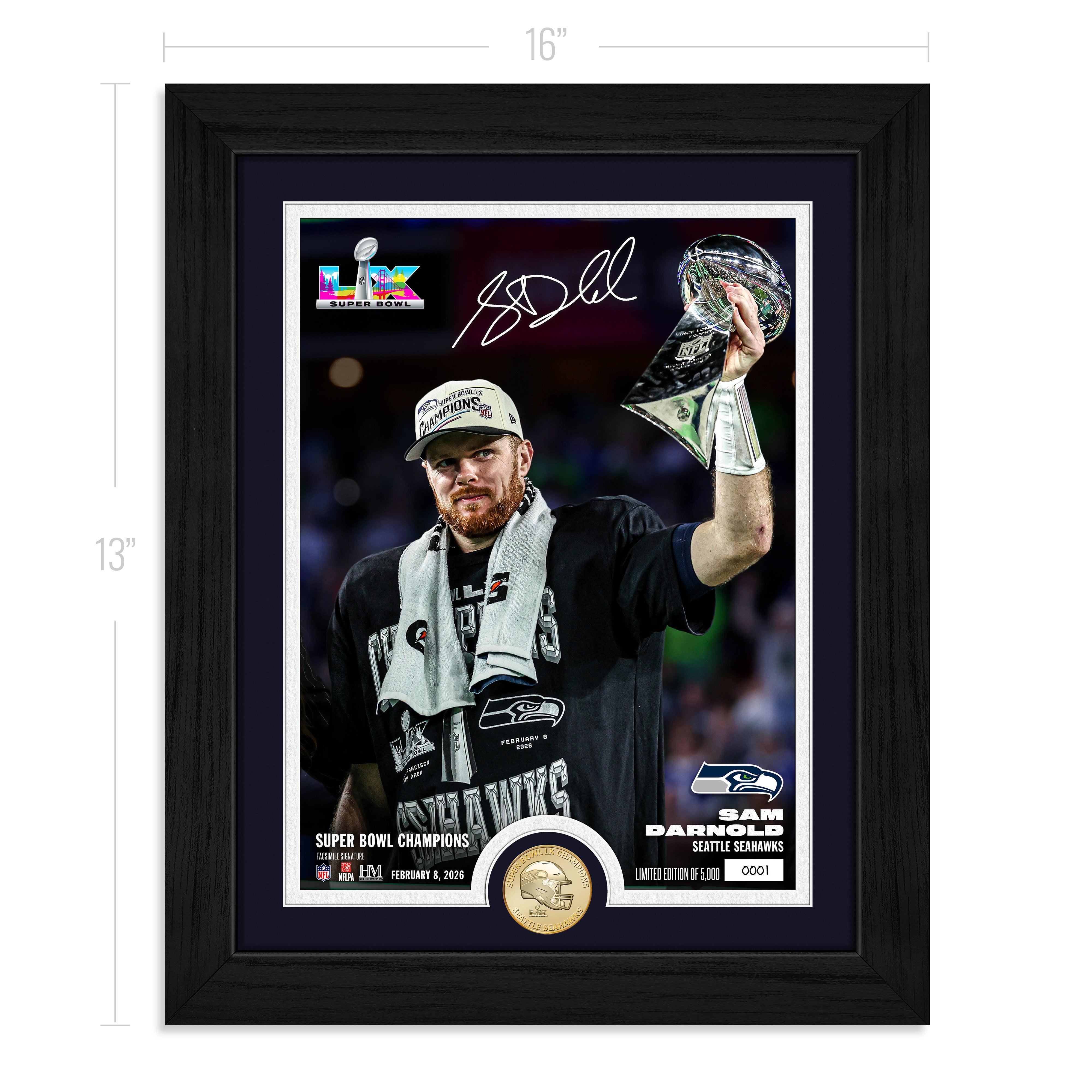 Sam Darnold Super Bowl LX Lombardi Trophy Bronze Coin Photo Mint - Sports Gifts, Sports Memorabilia, Sports Collectibles, Fan Shop