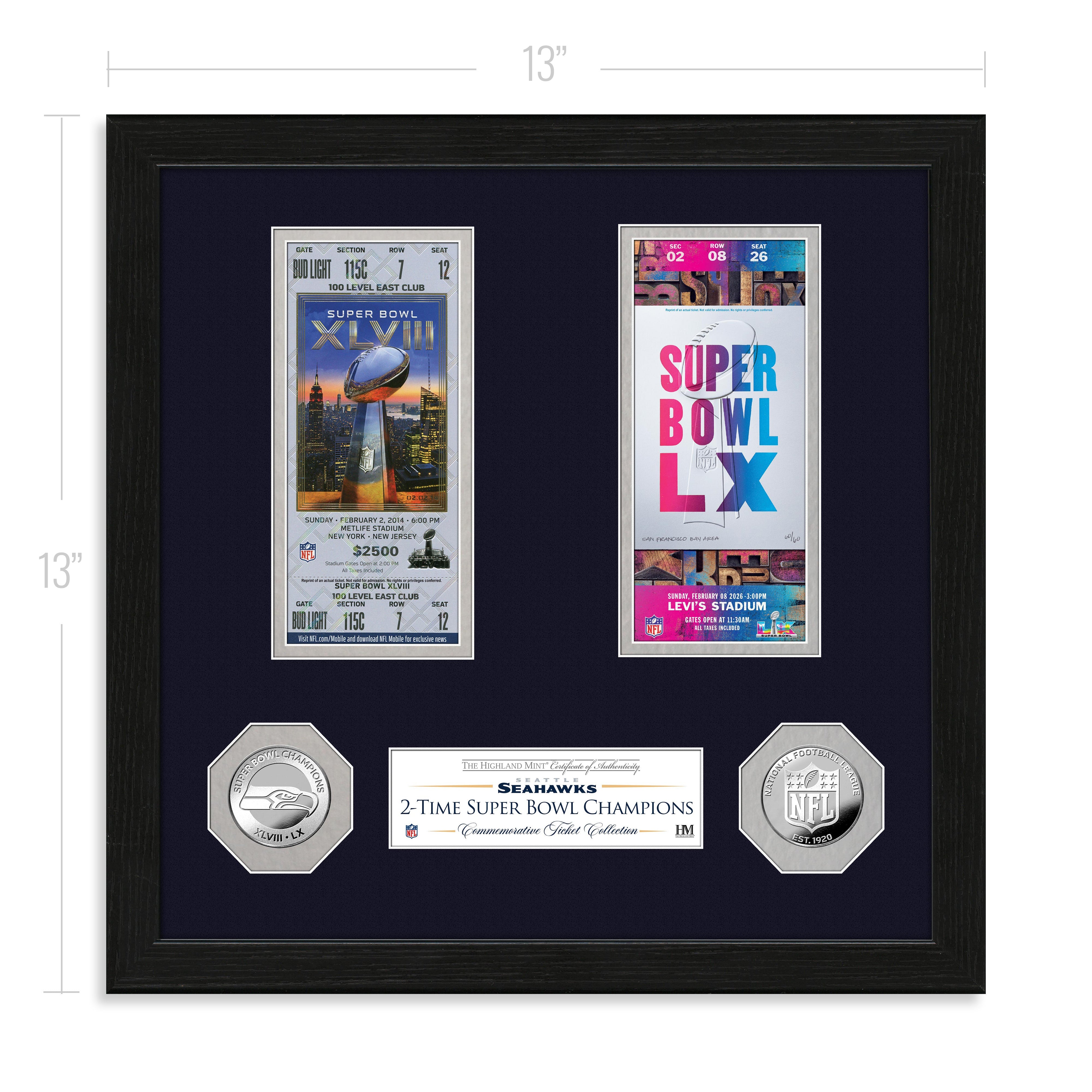 Seattle Seahawks 2-Time Super Bowl Champions Ticket Collection Photo Mint - Sports Gifts, Sports Memorabilia, Sports Collectibles, Fan Shop