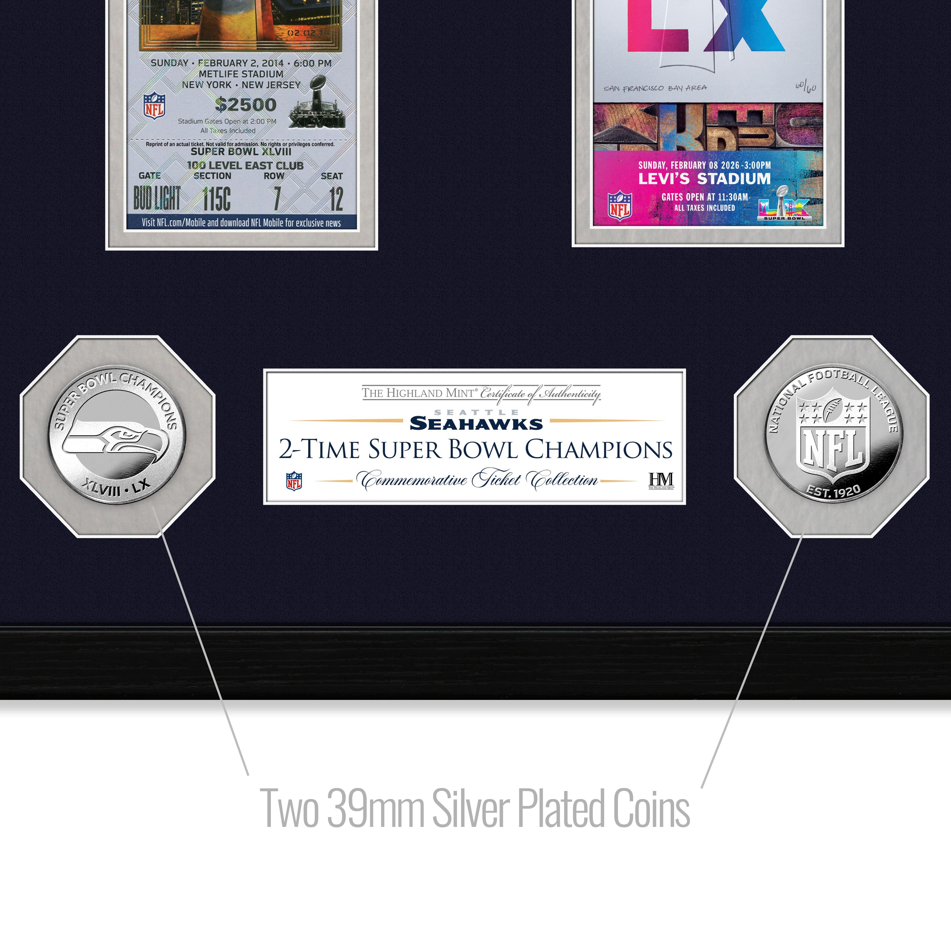 Seattle Seahawks 2-Time Super Bowl Champions Ticket Collection Photo Mint - Sports Gifts, Sports Memorabilia, Sports Collectibles, Fan Shop