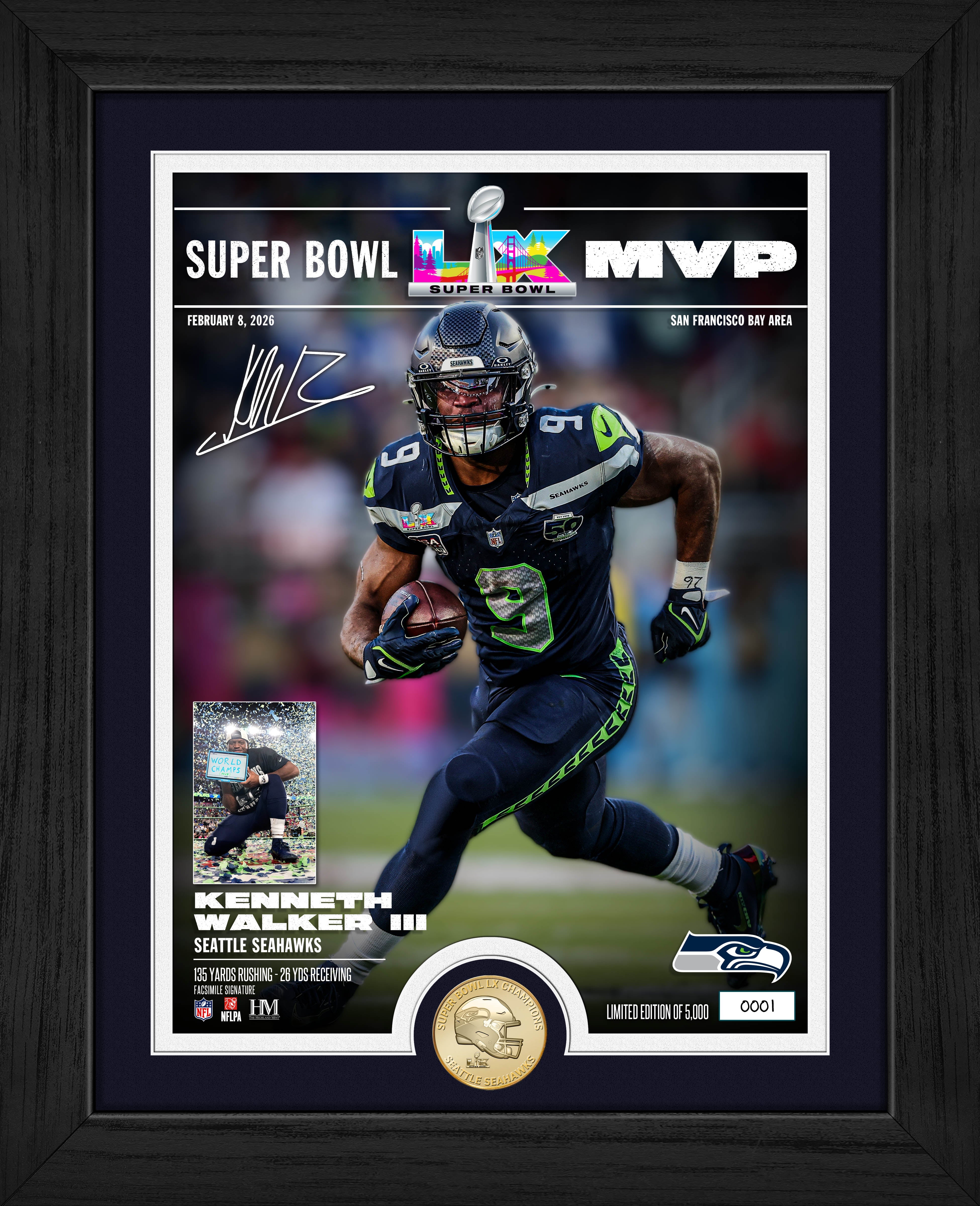 Seattle Seahawks Kenneth Walker III Super Bowl LX MVP Bronze Coin Photo Mint